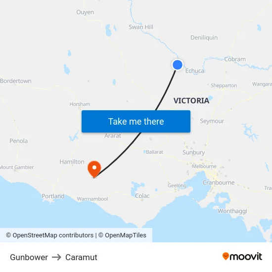 Gunbower to Caramut map