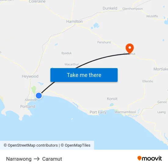 Narrawong to Caramut map