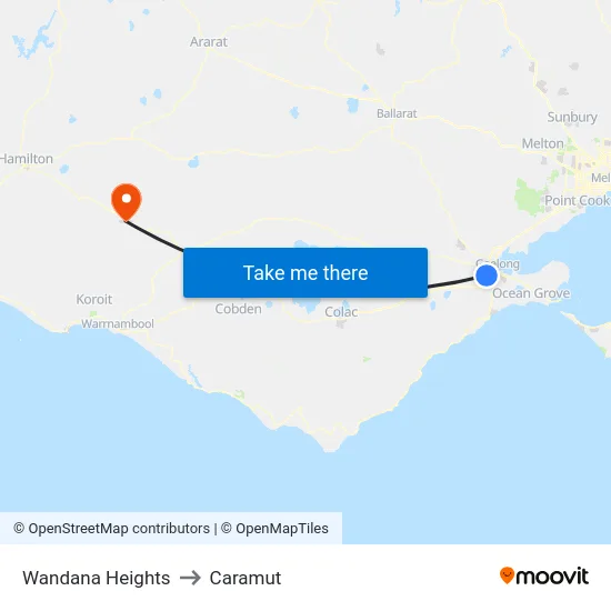 Wandana Heights to Caramut map