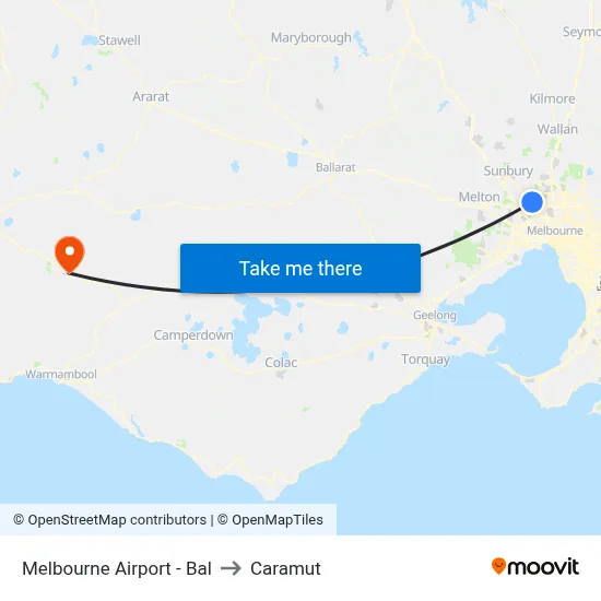 Melbourne Airport - Bal to Caramut map