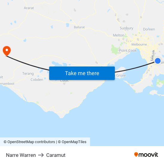 Narre Warren to Caramut map