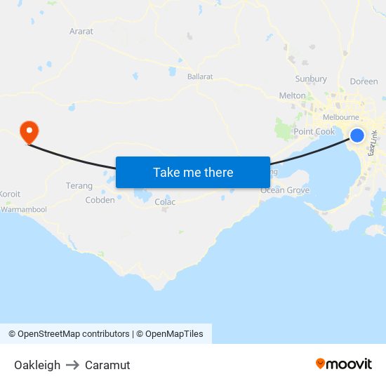 Oakleigh to Caramut map
