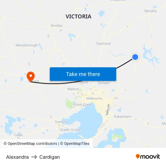 Alexandra to Cardigan map