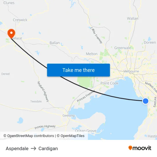 Aspendale to Cardigan map