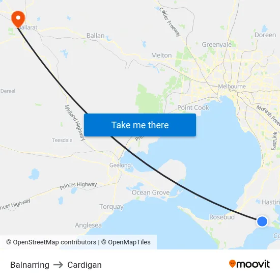 Balnarring to Cardigan map