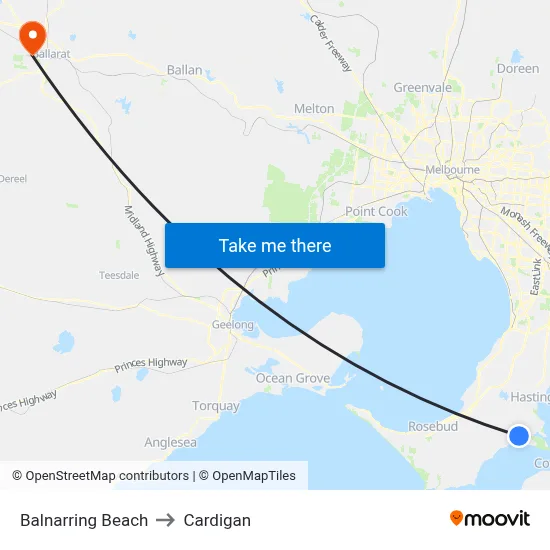Balnarring Beach to Cardigan map