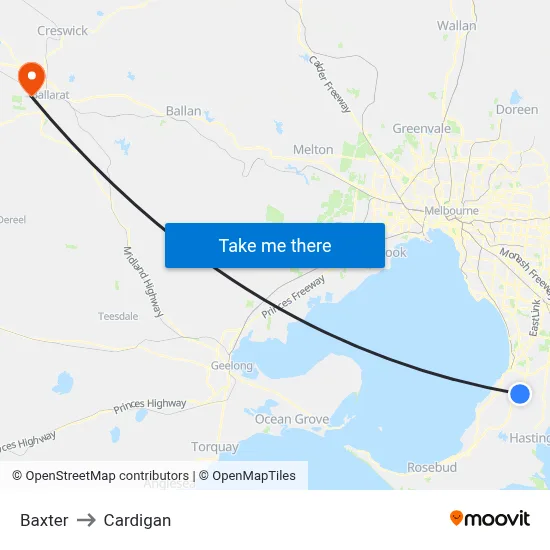 Baxter to Cardigan map