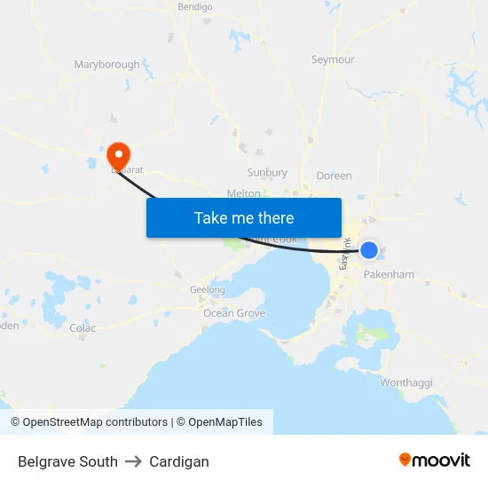 Belgrave South to Cardigan map