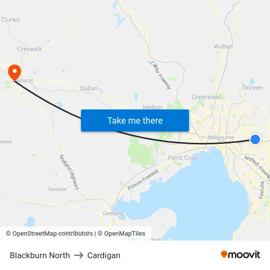 Blackburn North to Cardigan map