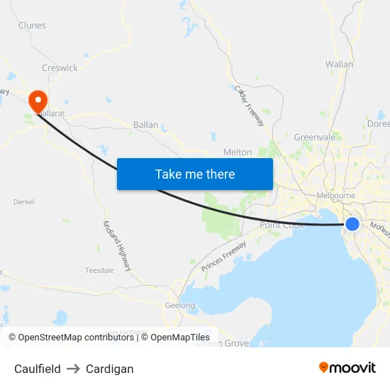 Caulfield to Cardigan map