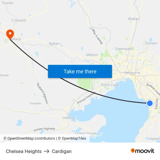 Chelsea Heights to Cardigan map