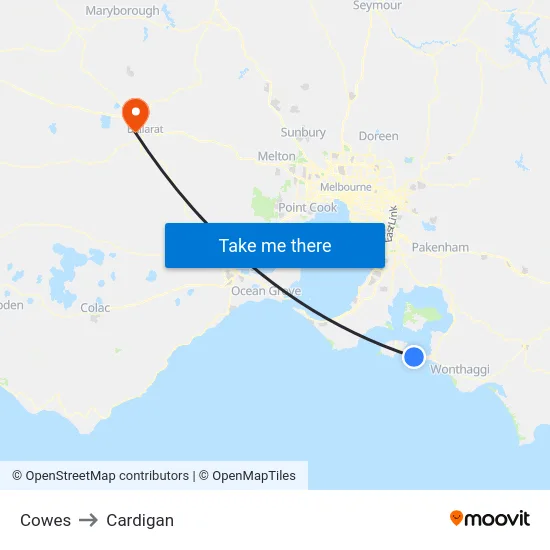 Cowes to Cardigan map