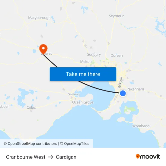 Cranbourne West to Cardigan map
