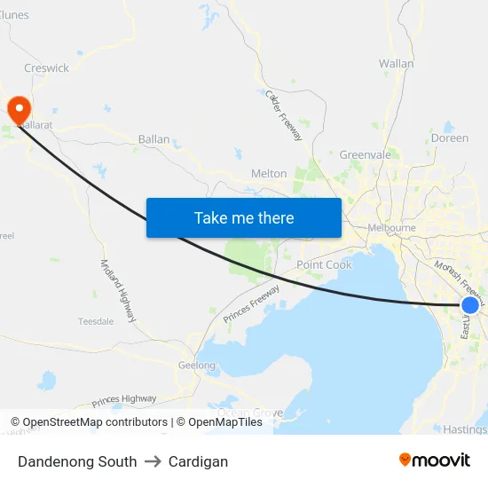 Dandenong South to Cardigan map