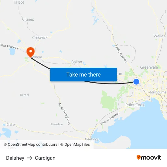 Delahey to Cardigan map