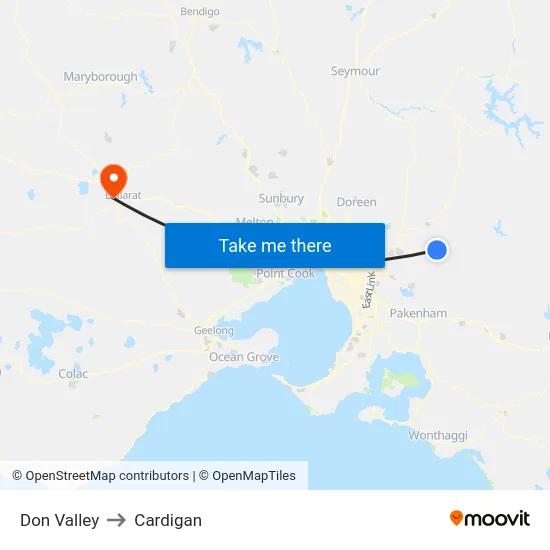 Don Valley to Cardigan map