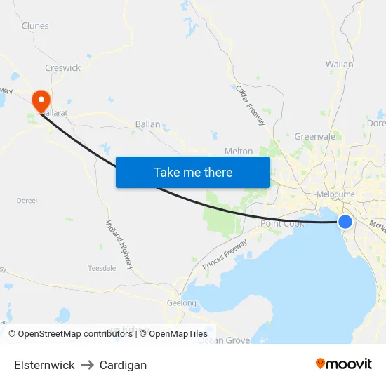 Elsternwick to Cardigan map