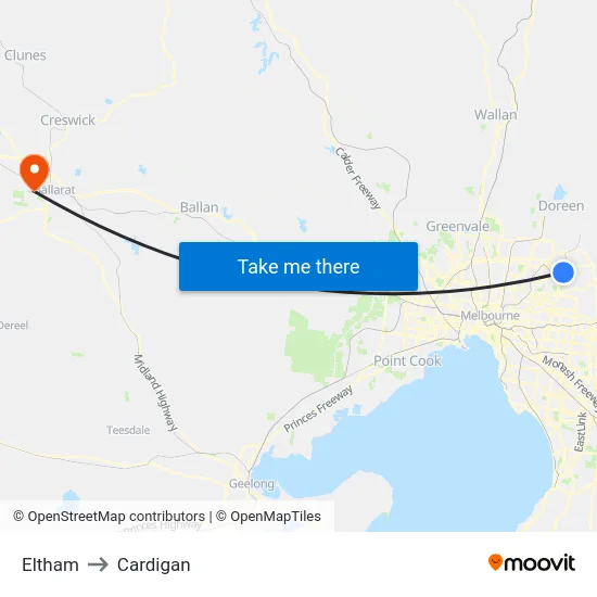 Eltham to Cardigan map