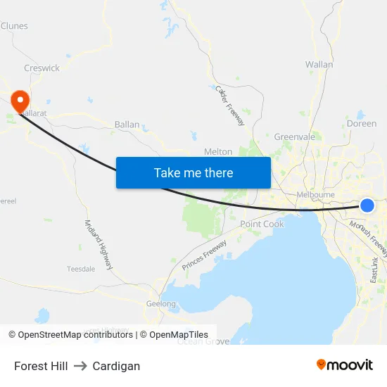 Forest Hill to Cardigan map