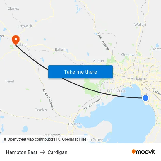 Hampton East to Cardigan map