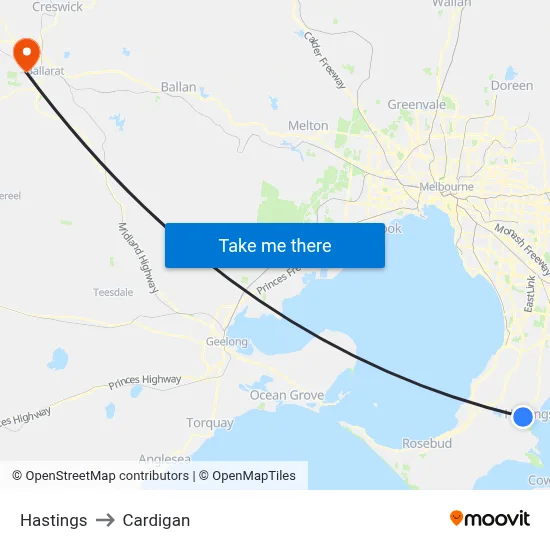Hastings to Cardigan map