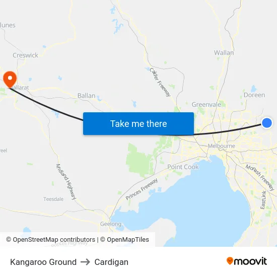 Kangaroo Ground to Cardigan map