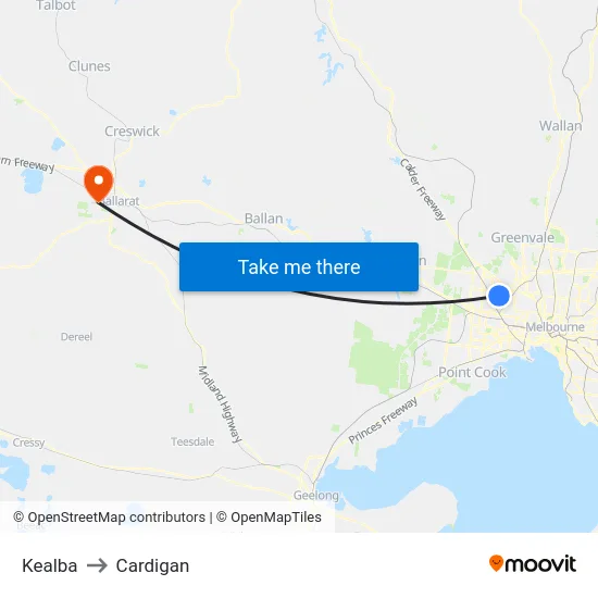 Kealba to Cardigan map