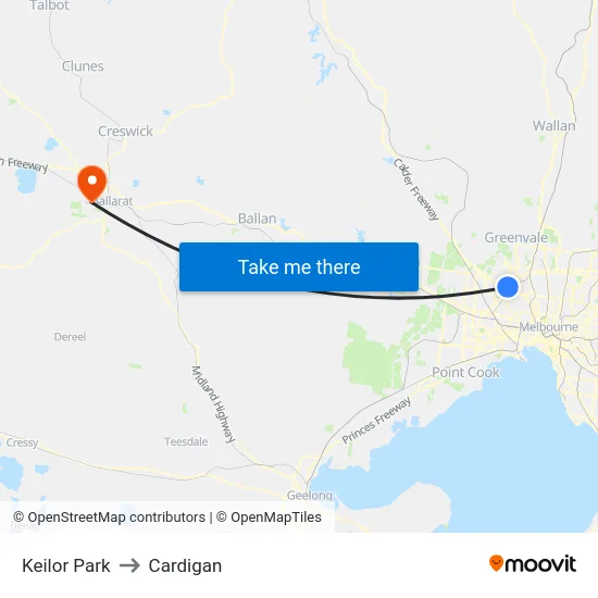 Keilor Park to Cardigan map