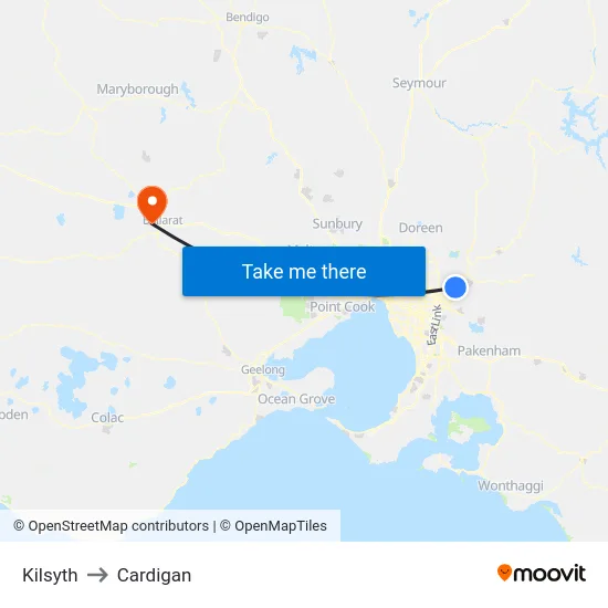 Kilsyth to Cardigan map