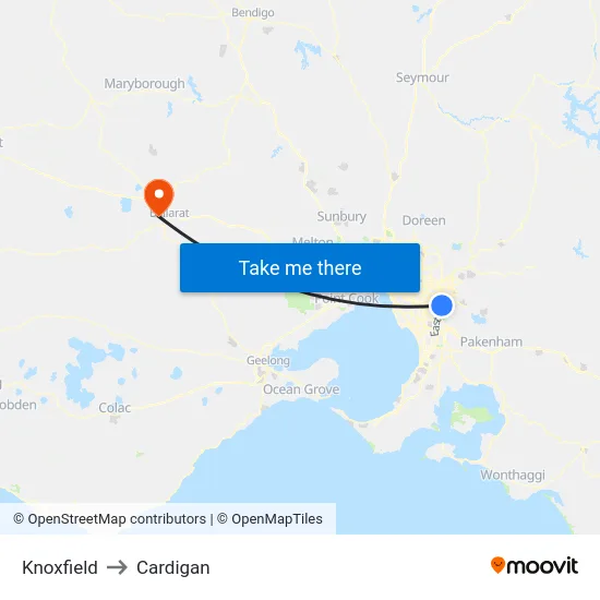 Knoxfield to Cardigan map