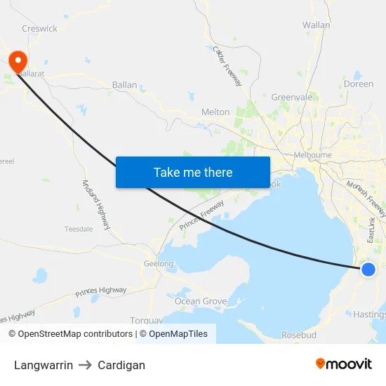 Langwarrin to Cardigan map