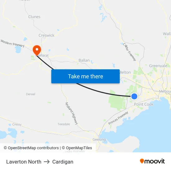Laverton North to Cardigan map