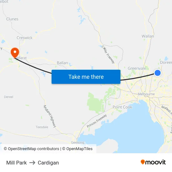 Mill Park to Cardigan map