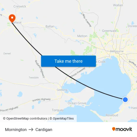 Mornington to Cardigan map