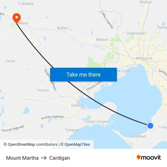Mount Martha to Cardigan map