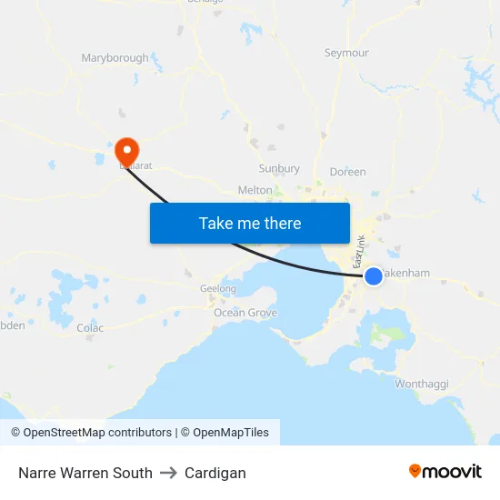 Narre Warren South to Cardigan map