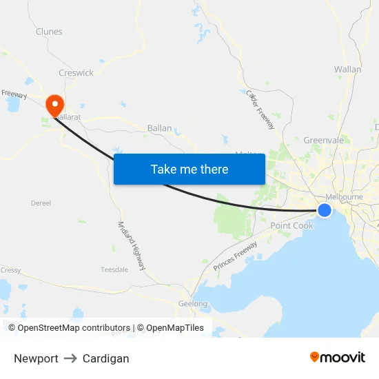 Newport to Cardigan map