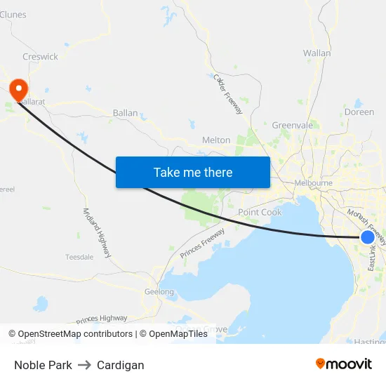 Noble Park to Cardigan map