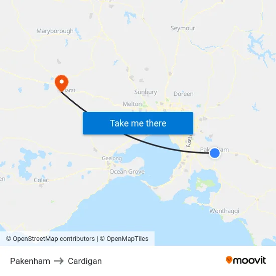 Pakenham to Cardigan map