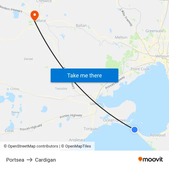 Portsea to Cardigan map