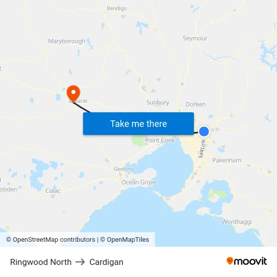 Ringwood North to Cardigan map