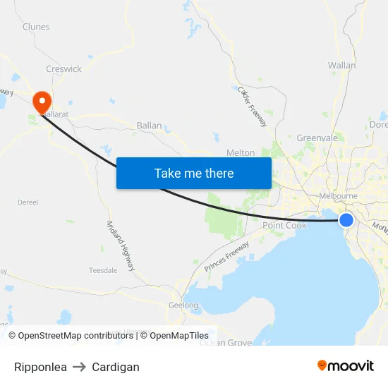 Ripponlea to Cardigan map