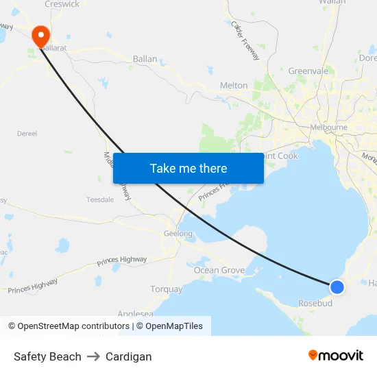 Safety Beach to Cardigan map
