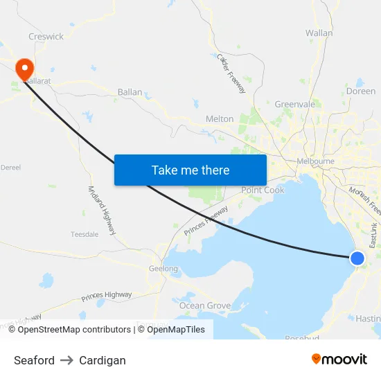 Seaford to Cardigan map