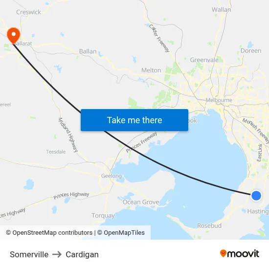 Somerville to Cardigan map