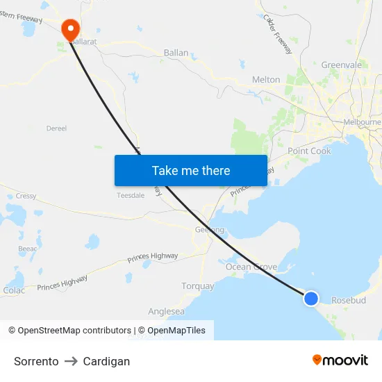 Sorrento to Cardigan map