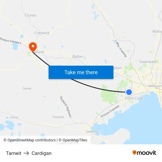 Tarneit to Cardigan map