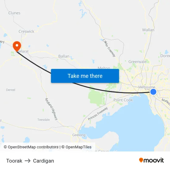 Toorak to Cardigan map