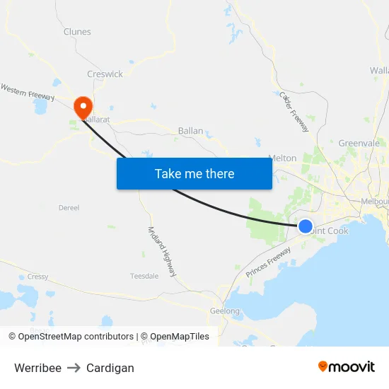 Werribee to Cardigan map
