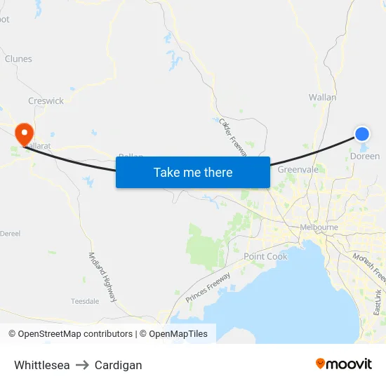 Whittlesea to Cardigan map